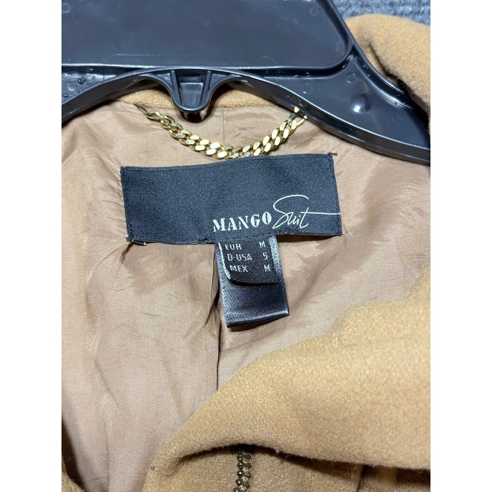 Mango Suit Jacket Women Small Tan Wool Blend Cropped Zip Up 31106778 - Picture 2 of 10